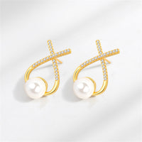 Cubic Zirconia & Pearl Twist Stud Earrings