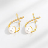 Cubic Zirconia & Pearl Twist Stud Earrings