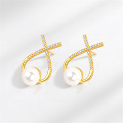 Cubic Zirconia & Pearl Twist Stud Earrings