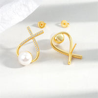 Cubic Zirconia & Pearl Twist Stud Earrings