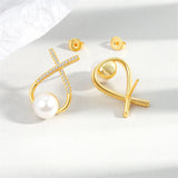 Cubic Zirconia & Pearl Twist Stud Earrings