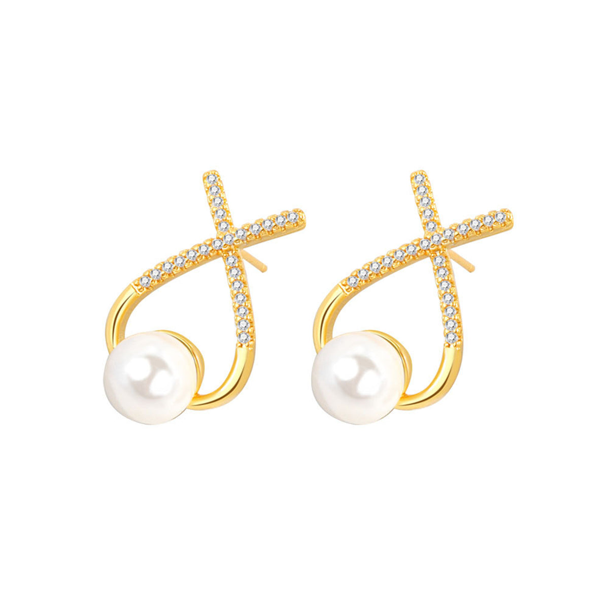 Cubic Zirconia & Pearl Twist Stud Earrings