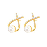 Cubic Zirconia & Pearl Twist Stud Earrings