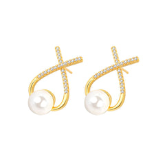Cubic Zirconia & Pearl Twist Stud Earrings