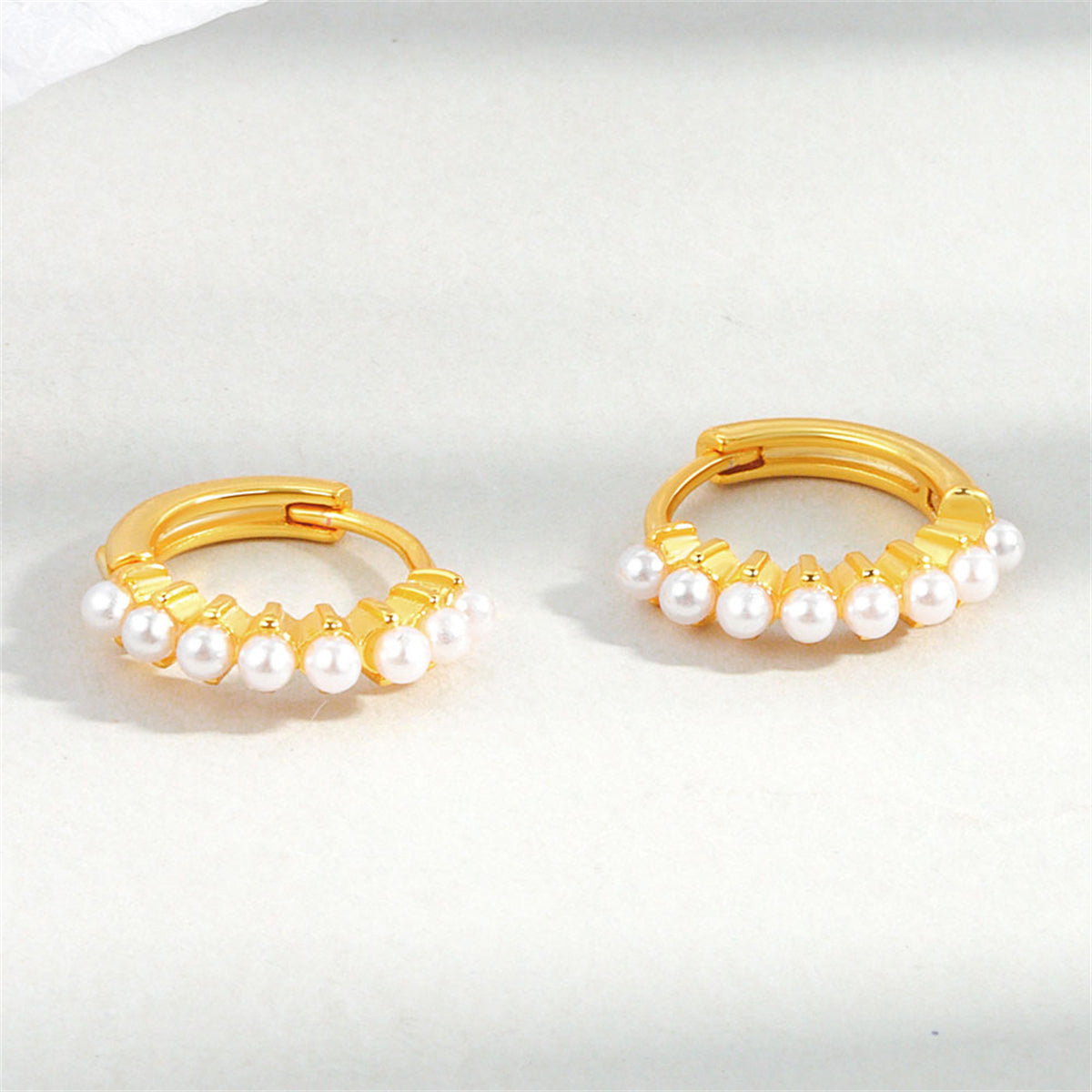 Pearl and 18K Gold-Plated Huggie Earrings, gold huggie earrings, elegant gift for her, side view