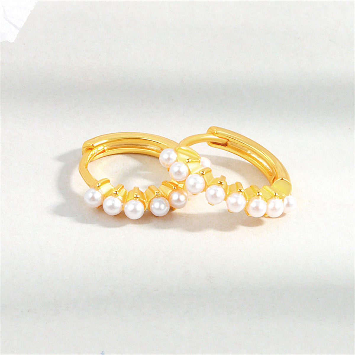 Pearl and 18K Gold-Plated Huggie Earrings, gold huggie earrings, elegant gift for her, lifestyle look