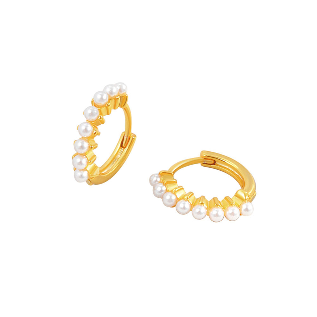 Pearl and 18K Gold-Plated Huggie Earrings, gold huggie earrings, elegant gift for her, front view