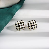 Black & White Checkerboard Square Stud Earrings