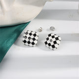 Black & White Silver-Plated Checkerboard Square Stud Earrings