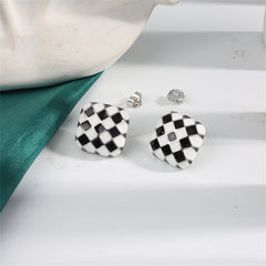 Black & White Silver-Plated Checkerboard Square Stud Earrings