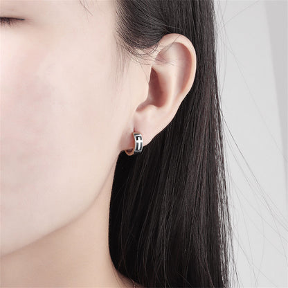 Black Enamel and Silver-Plated Cross Huggie Earrings, silver huggie earrings, elegant gift for her, side view