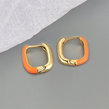 Orange Enamel & 18K Gold-Plated Square Huggie Earrings