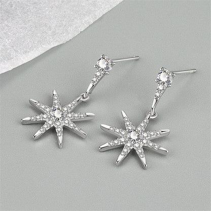 Cubic Zirconia and Silver-Plated Star Drop Earrings, silver drop earrings for women, elegant gift for her, front view
