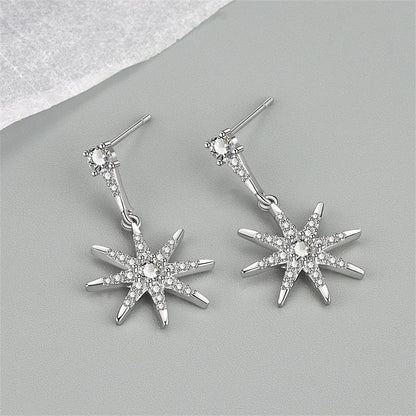 Cubic Zirconia and Silver-Plated Star Drop Earrings, silver drop earrings for women, elegant gift for her, side view