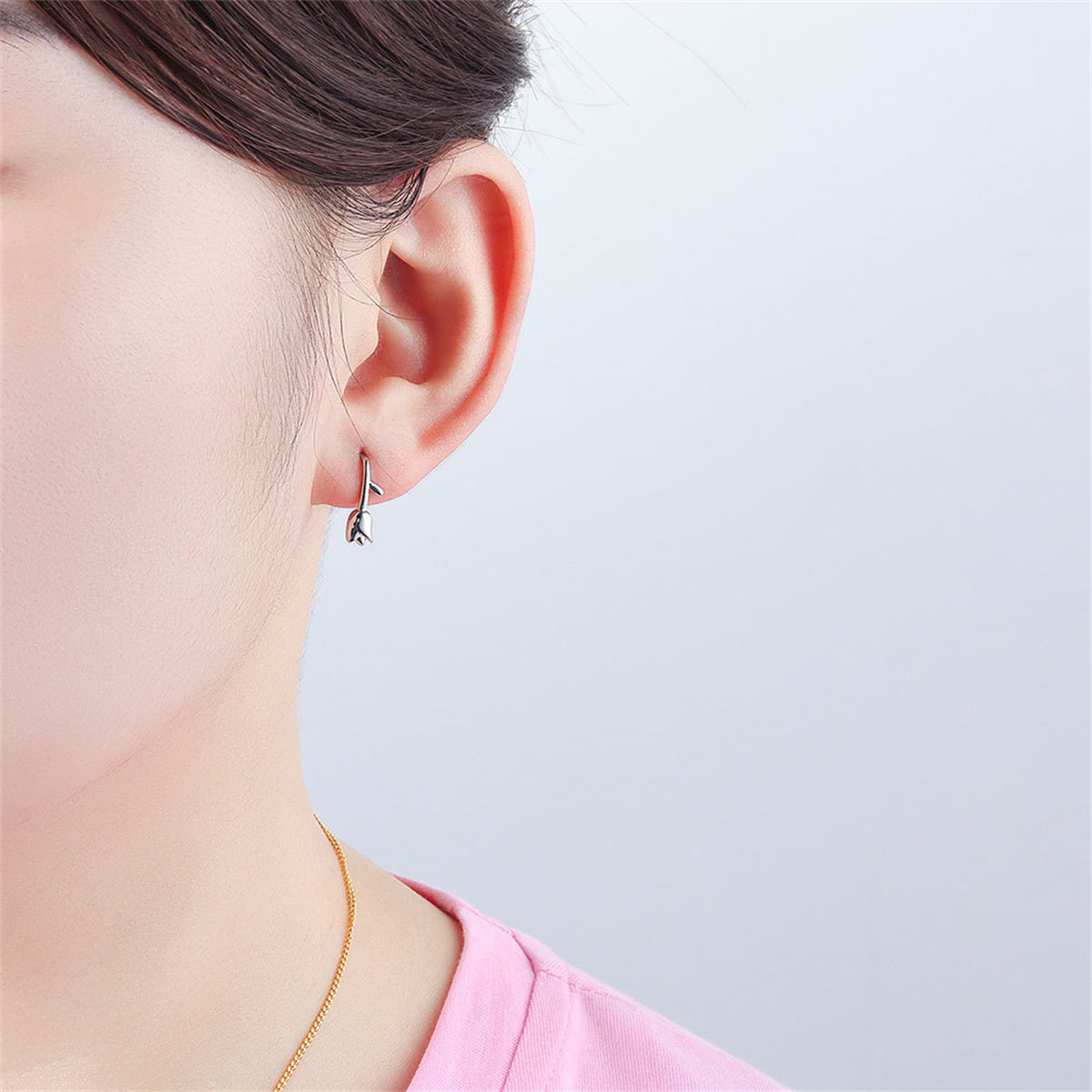 Silver-Plated Tulip Ear Climbers, silver stud earrings for women, dainty minimalist design, styled look