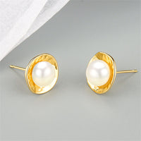 Pearl & 18k Gold-Plated Round Stud Earrings