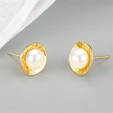 Pearl & 18k Gold-Plated Round Stud Earrings