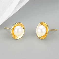 Pearl & 18K Gold-Plated Round Stud Earrings