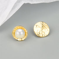 Pearl & 18k Gold-Plated Round Stud Earrings