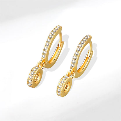 Cubic Zirconia and 18K Gold-Plated Round Huggie Earrings, gold huggie earrings, everyday style, detail close-up