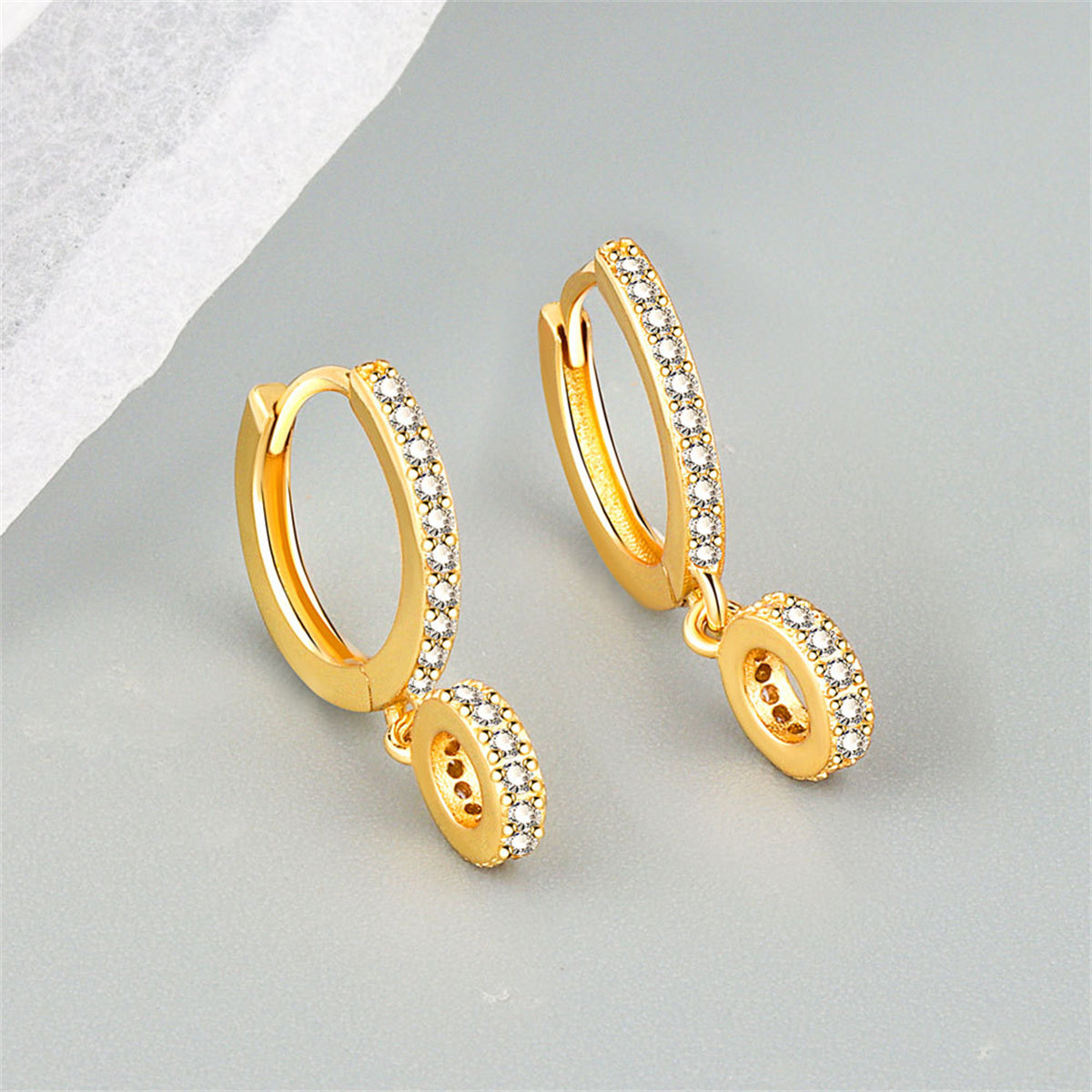 Cubic Zirconia and 18K Gold-Plated Round Huggie Earrings, gold huggie earrings, everyday style, lifestyle look