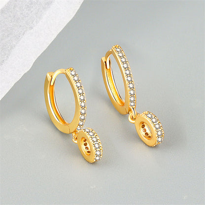 Cubic Zirconia and 18K Gold-Plated Round Huggie Earrings, gold huggie earrings, everyday style, lifestyle look