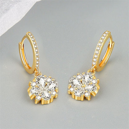 Crystal and 18K Gold-Plated Flower Huggie Earrings, gold huggie earrings, everyday style, side view