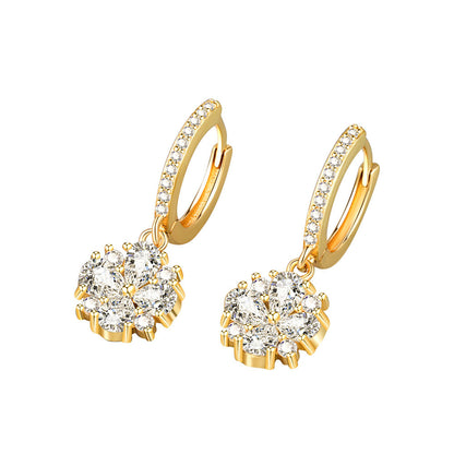 Crystal and 18K Gold-Plated Flower Huggie Earrings, gold huggie earrings, everyday style, lifestyle look