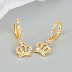 Cubic Zirconia & 18K Gold-Plated Crown Huggie Earrings