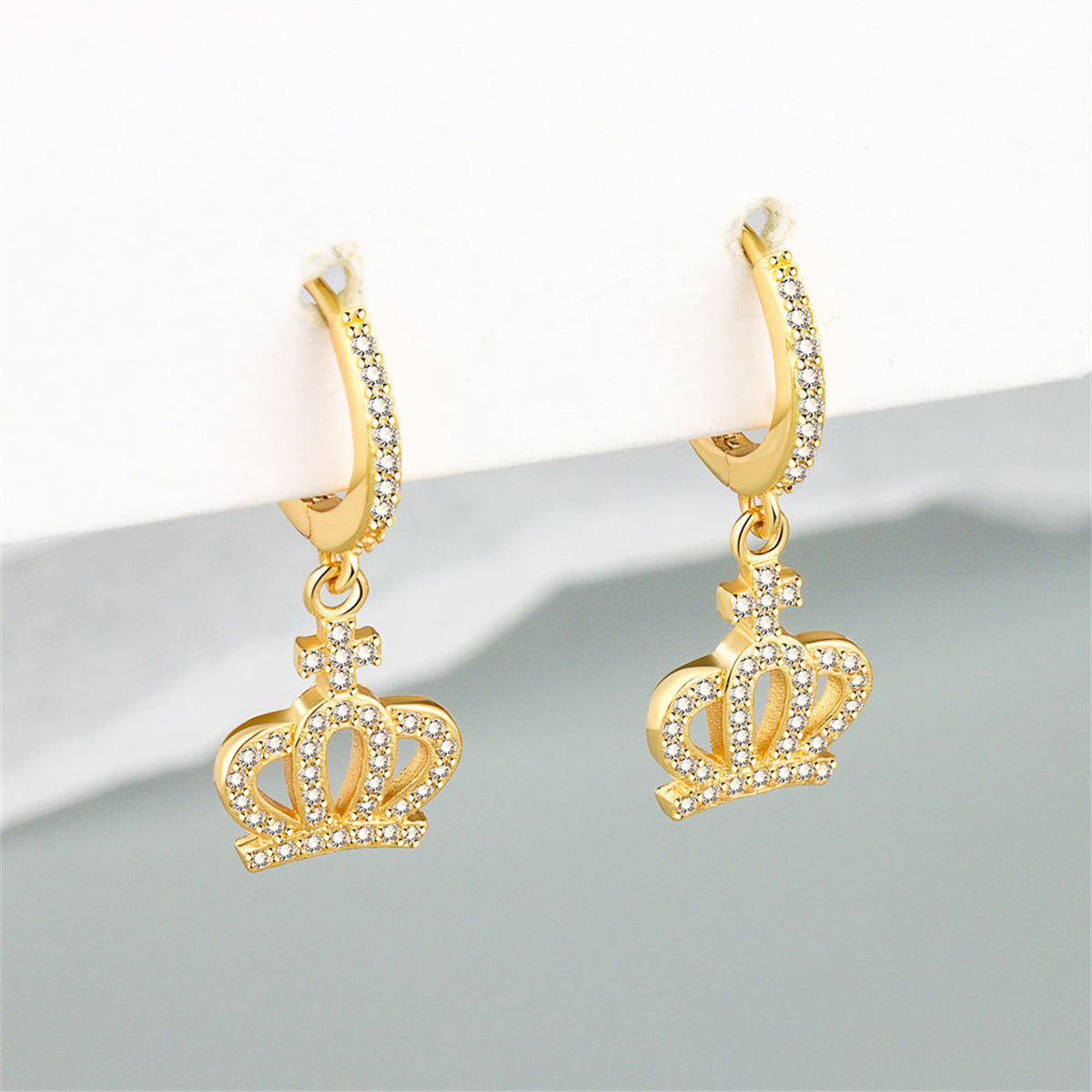 Cubic Zirconia & 18K Gold-Plated Crown Huggie Earrings