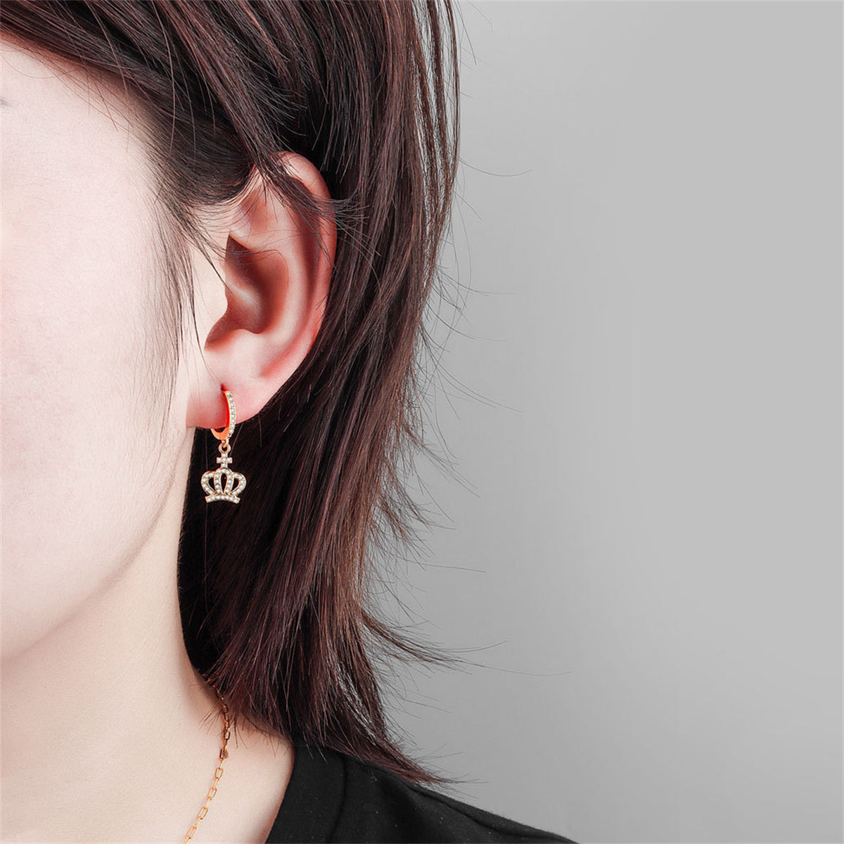 Cubic Zirconia & 18K Gold-Plated Crown Huggie Earrings