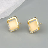 Yellow Cats Eye & 18k Gold-Plated Rhombus Stud Earrings