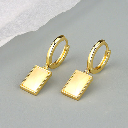 Cat's Eye and 18K Gold-Plated Rectangle Drop Earrings, gold huggie earrings, vintage-inspired design, detail close-up