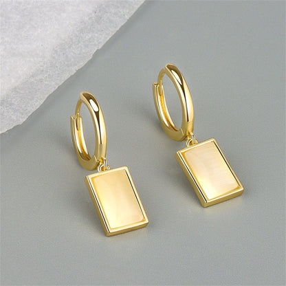 Cat's Eye and 18K Gold-Plated Rectangle Drop Earrings, gold huggie earrings, vintage-inspired design, lifestyle look
