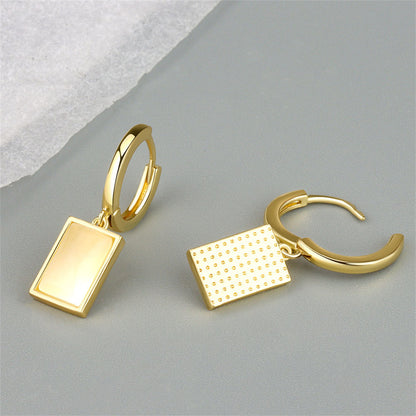 Cat's Eye and 18K Gold-Plated Rectangle Drop Earrings, gold huggie earrings, vintage-inspired design, styled look