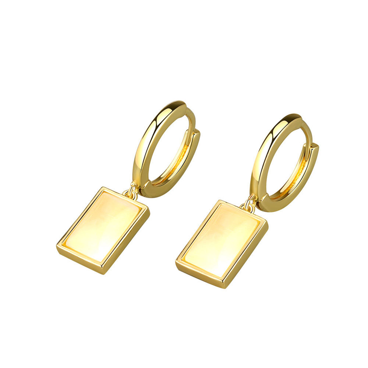 Cat's Eye and 18K Gold-Plated Rectangle Drop Earrings, gold huggie earrings, vintage-inspired design, side view