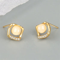18k Gold-Plated Cats Eye & Cubic Zirconia Rhombus Stud Earrings