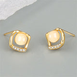 18k Gold-Plated Cats Eye & Cubic Zirconia Rhombus Stud Earrings