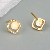 18k Gold-Plated Cats Eye & Cubic Zirconia Rhombus Stud Earrings
