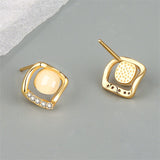 18k Gold-Plated Cats Eye & Cubic Zirconia Rhombus Stud Earrings
