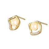18k Gold-Plated Cats Eye & Cubic Zirconia Rhombus Stud Earrings