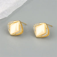 Cats Eye & Cubic Zirconia 18k Gold-Plated Rhombus Stud Earrings