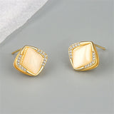 Cats Eye & Cubic Zirconia 18k Gold-Plated Rhombus Stud Earrings
