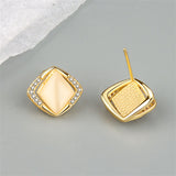 Cats Eye & Cubic Zirconia 18k Gold-Plated Rhombus Stud Earrings