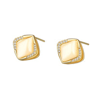 Cats Eye & Cubic Zirconia 18k Gold-Plated Rhombus Stud Earrings