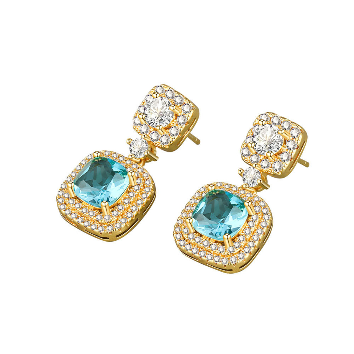 Light Green Crystal and Cubic Zirconia Square Drop Earrings, drop earrings for women, elegant gift for her, lifestyle look