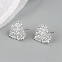 Cubic Zirconia & Silver-Plated Heart Stud Earrings