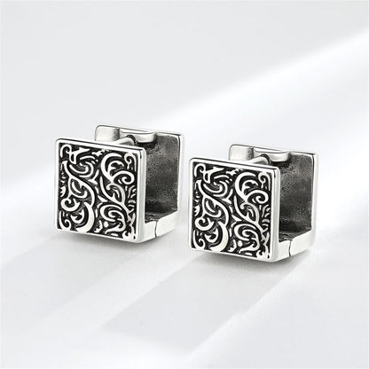 Black Enamel and Silver-Plated Rattan Square Huggie Earrings, silver huggie earrings, elegant gift for her, side view