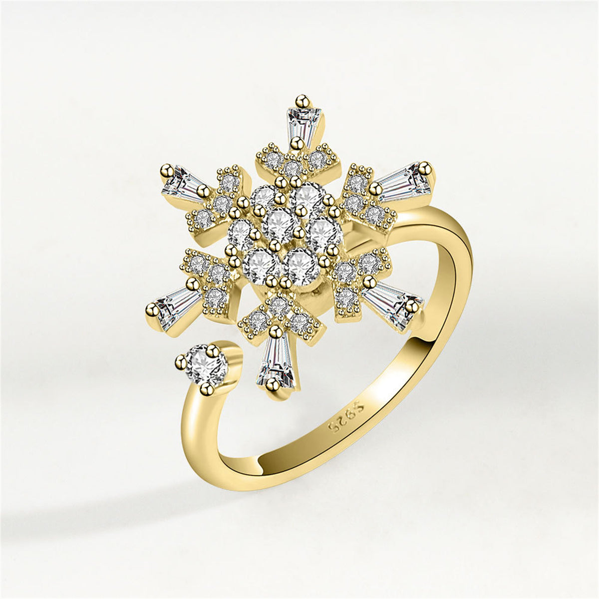 Crystal and Cubic Zirconia Rotating Snowflake Open Ring, statement rings for women, everyday style, front view