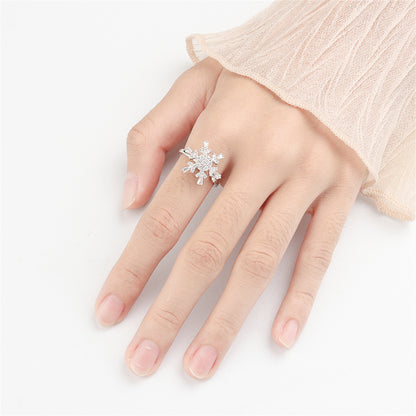 Crystal and Cubic Zirconia Rotatable Snowflake Open Ring, statement rings for women, botanical inspired, lifestyle look